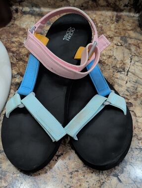 Ocean & Coast Pastel Multi-Strap Sandals - Pink, Blue & Light Blue